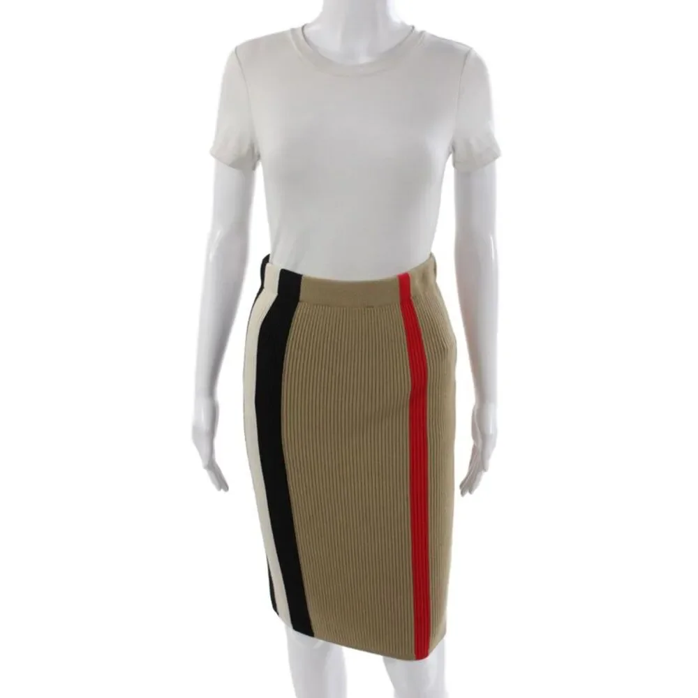 Burberry Girls Beige Striped Wool Pencil Midi Skirt Size 14